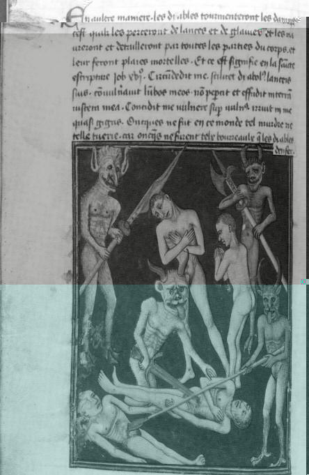 Fig. 8. Torments of the damned, Livre de la Vigne, fol. 100v.