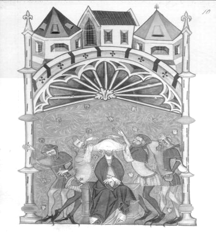 Fig. 10. Mocking of Christ, Fitzwarin Psalter. England, c. 1350-75