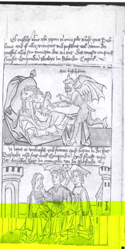Fig. 11. Birth of Antichrist, Entkrist. Nuremberg, c. 1456, fol. 2v. Schweinfurt, Sammlung Georg Schafer.